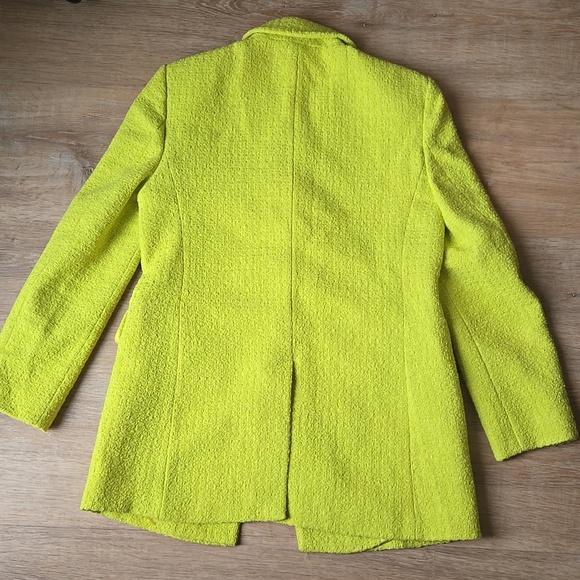 ZARA LIME TWEED BOUCLE YELLOW JACKET BLAZER SIZE M - Picture 7 of 12